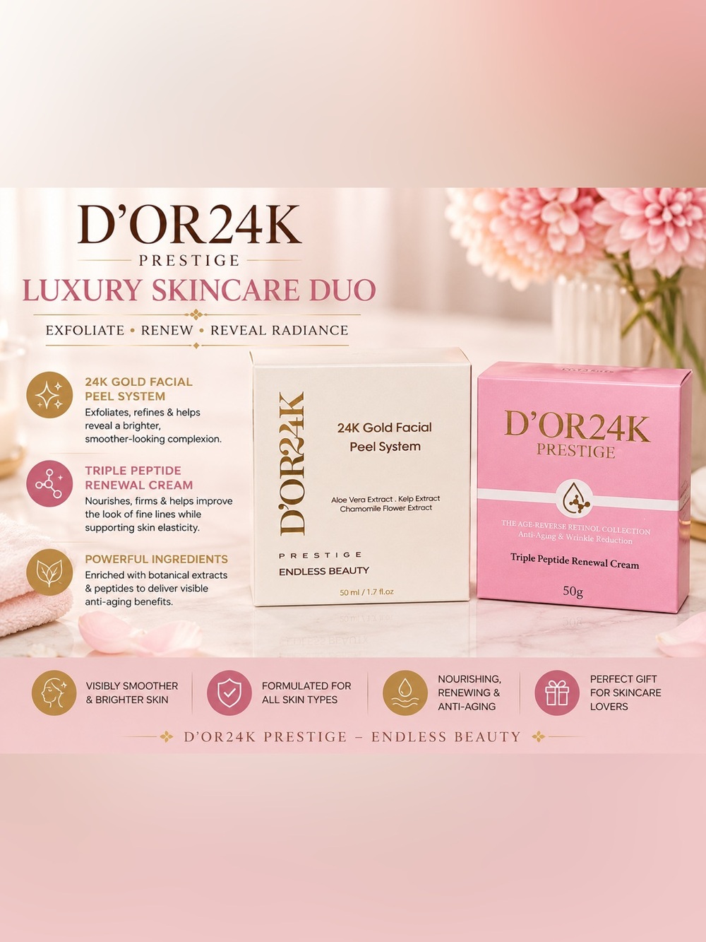 D’OR24K Prestige 24K Gold Facial Peel + Triple Peptide Renewal Cream